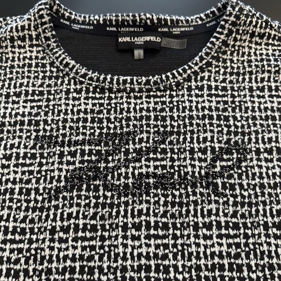 Karl Lagerfeld Paris Metallic Puff Sleeve Popover KARL Spell-Out Logo Top - Picture 6 of 13